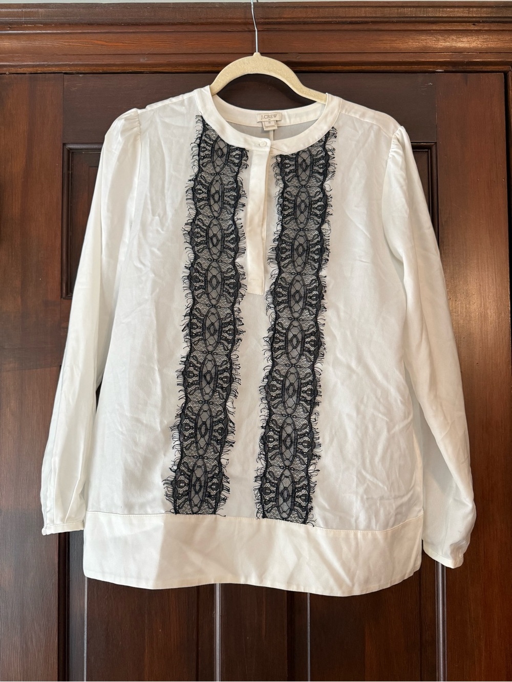 J. Crew White Blouse with Black Lace Panels